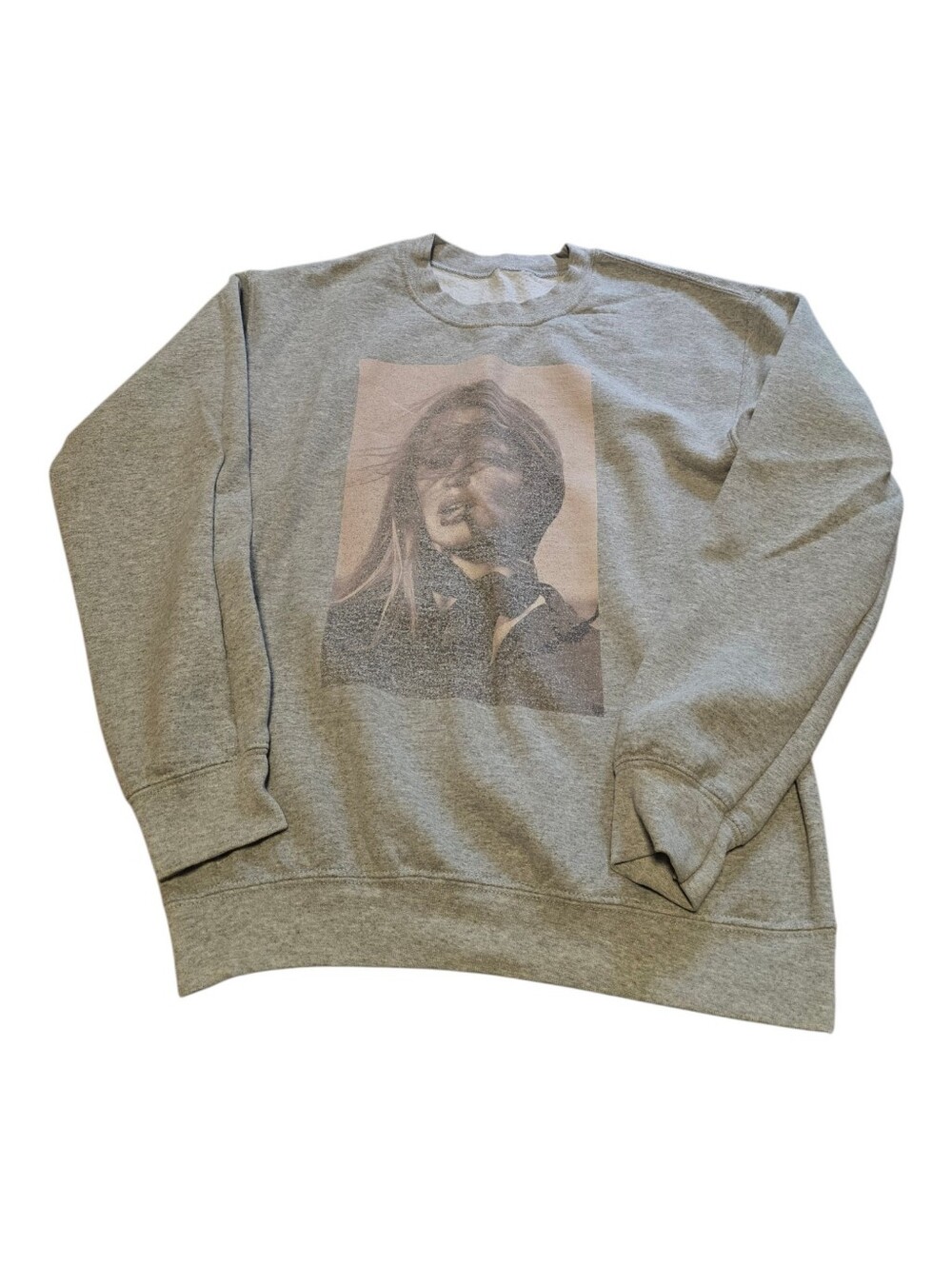 Supermodel Kate Moss 90s Photo Graphic Pullover Crewneck Sweatshirt Gray Size S